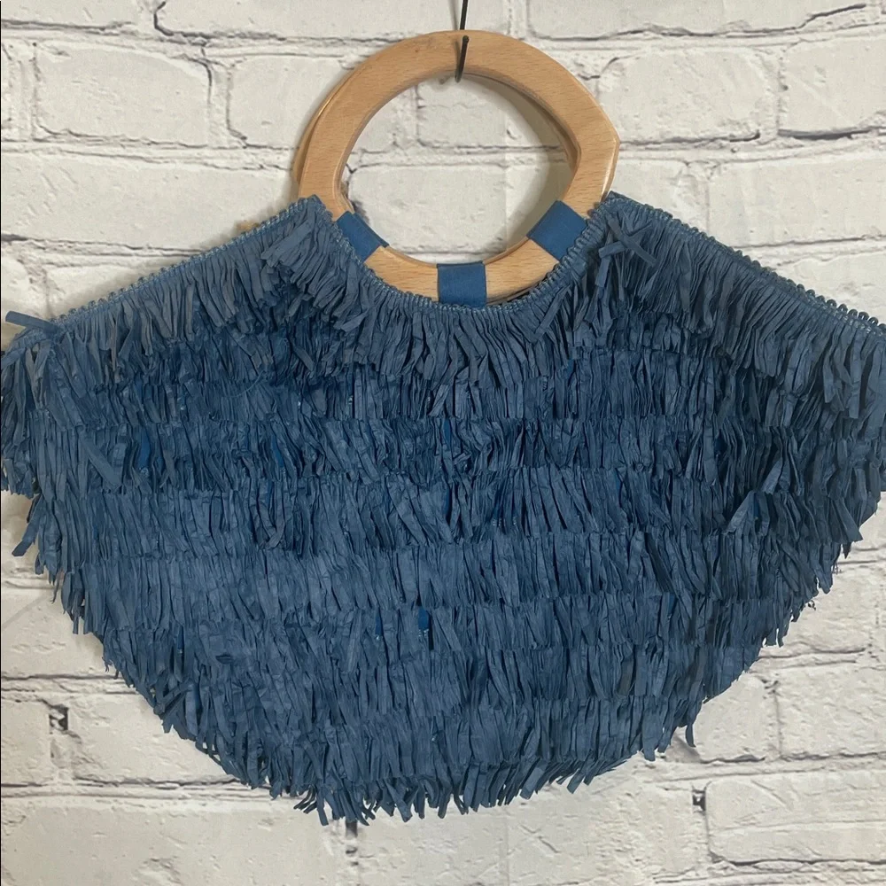 Antik Kraft Blue Fringe Handbag with Wooden Handle Brand New W/Tags - Picture 6 of 10